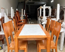Bộ Bàn Ăn Gỗ Tự Nhiên 6 Ghế Mặt Đá Cao Cấp