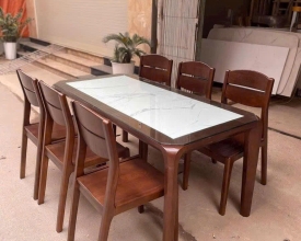 Bộ Bàn Ăn 6 Ghế Mặt Đá – Gỗ Tự Nhiên Cao Cấp
