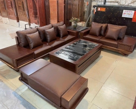 BỘ SOFA GỖ HIỆN ĐẠI – DA CAO CẤP