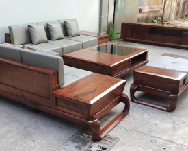 BỘ SOFA GỖ HIỆN ĐẠI BỌC DA MÀU XÁM GHI