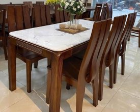 Bộ Bàn Ăn 6 Ghế Mặt Đá – Gỗ Tự Nhiên 