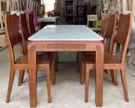 Bộ Bàn Ăn 6 Ghế Mặt Đá – Gỗ Tự Nhiên 100% Cao Cấp
