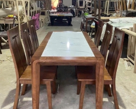 Bộ Bàn Ăn 6 Ghế Mặt Đá – Gỗ Tự Nhiên ĐẸP