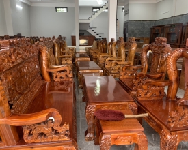 Bộ bàn ghế chạm khắc gỗ tràm mặt hồng đào