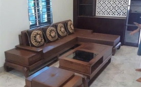 BỘ SOFA GỖ -Đệm ngồi và tựa lưng bọc da cao cấp