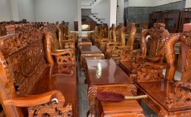 Bộ bàn ghế chạm khắc gỗ tràm mặt hồng đào