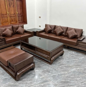 BỘ SOFA GỖ BỌC DA CAO CẤP