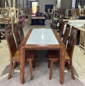 Bộ Bàn Ăn 6 Ghế Mặt Đá – Gỗ Tự Nhiên ĐẸP