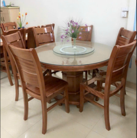BỘ BÀN ĂN GỖ TRÒN KÍNH XOAY – 6 GHẾ CAO CẤP